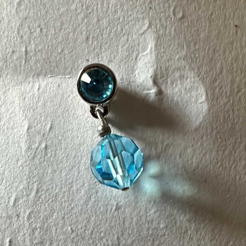 Single Swarovski Aquamarine Blue Crystal Drop Earring. Stamped